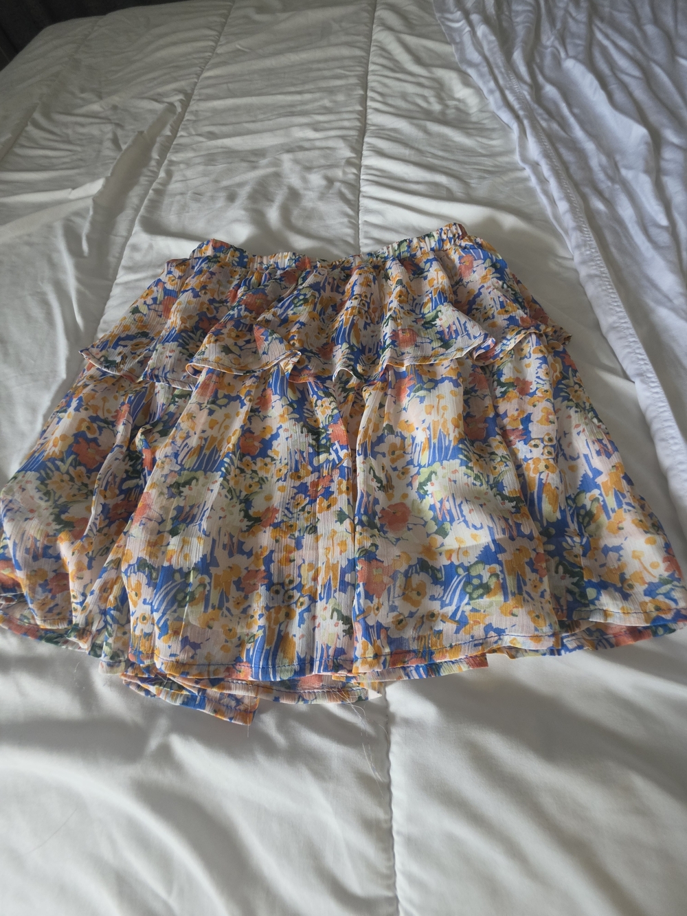 Floral Ruffle Mini Skirt in Yellow, Blue & White - Picture 2 of 4